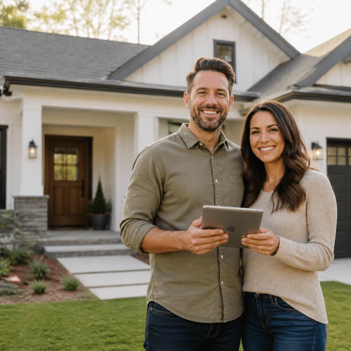Real estate investors reviewing fresh probate leads outside a property